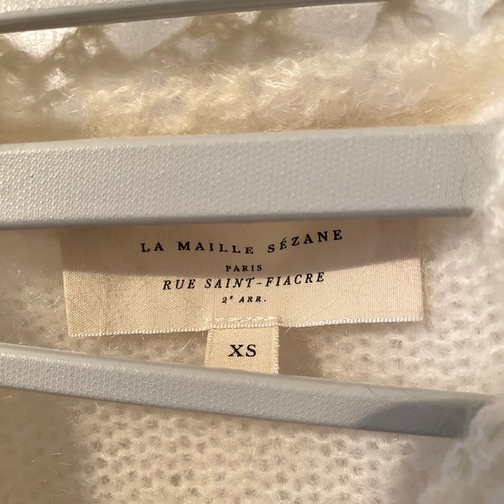 Sezane Cream Knit Lace-Trim Cardigan - Picture 6 of 7